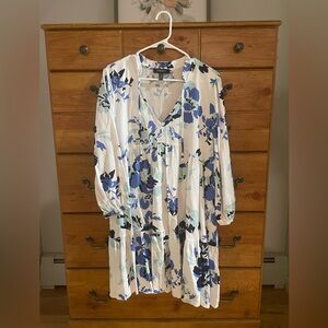 Ellen Tracy Blue and White Floral Long Sleeve Dress